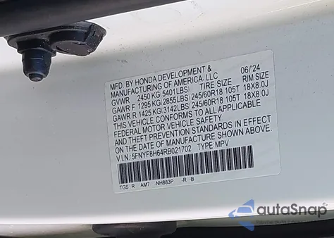 2024 Honda Passport Awd Trailsport from USA, damaged, VIN 5FNYF8H64RB021702